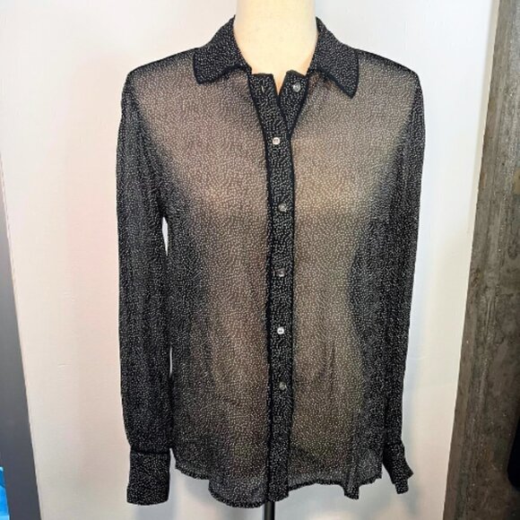 J. CREW COLLECTION Black & White Dot Sheer Silk Secretary Blouse Size 0 - Picture 2 of 10
